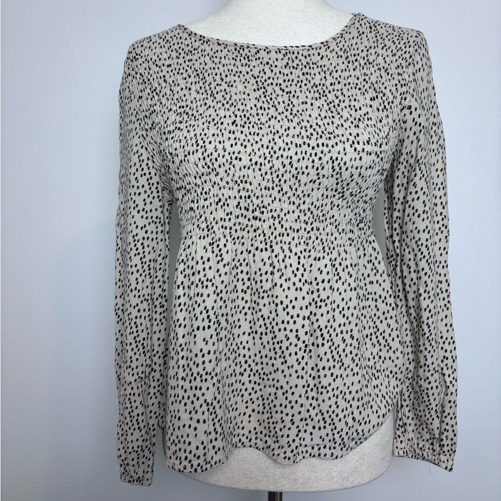 Urban Romantics smocked babydoll blouse black and cream